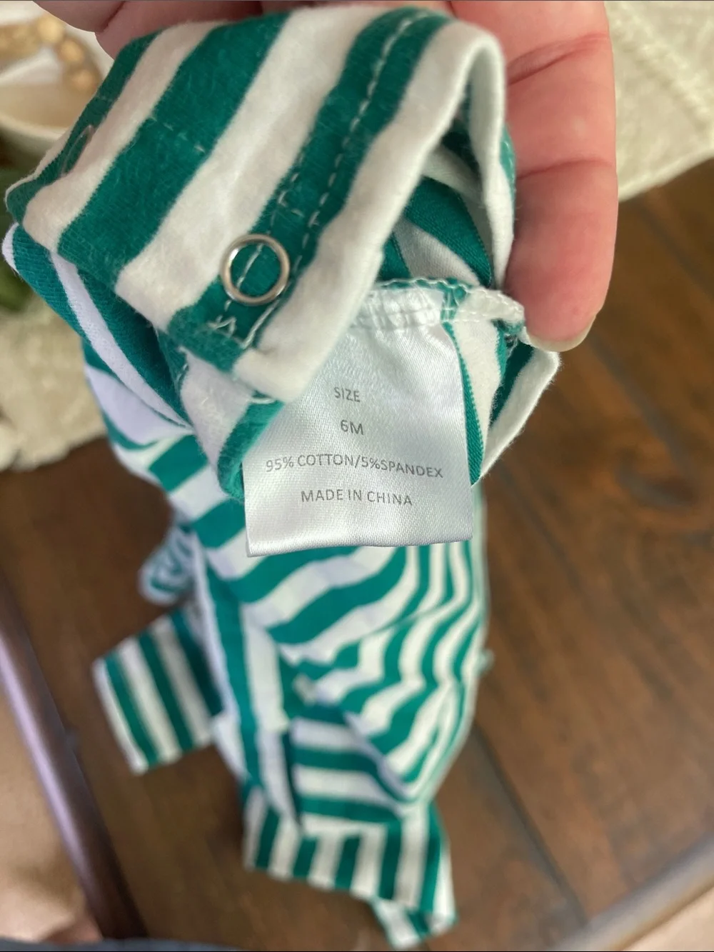 Green & White Striped Holiday Footie One-Piece for Kids